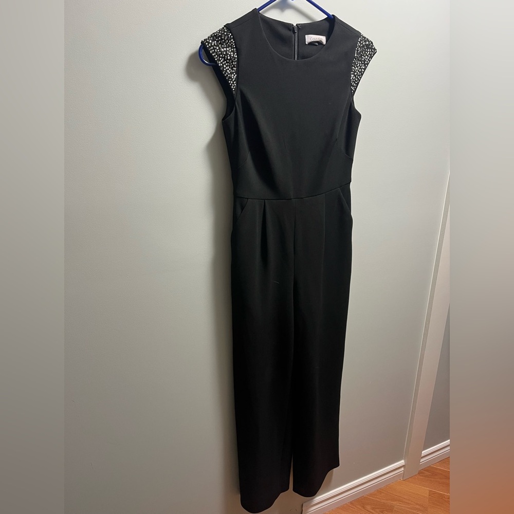 Calvin Klein Black Dress with Embellished Sleeves